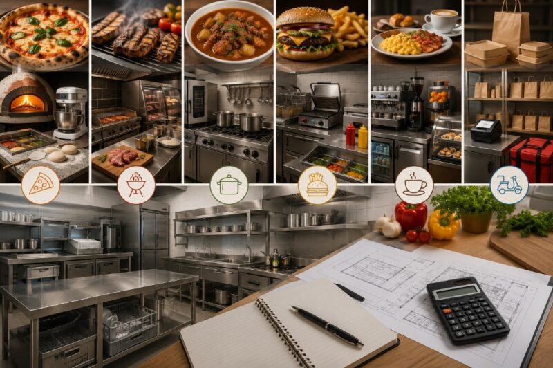 Različiti tipovi restoranske kuhinje prikazani kroz piceriju, roštilj, kuvana jela, fast food, doručak i dostavu